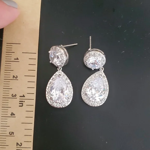 Faux Diamond Dangle Earrings - Picture 2 of 2